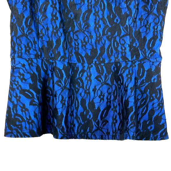 Express Peplum Top Womens XS Blue Sleeveless Lace Floral Print Tank Back Zip - Picture 3 of 8